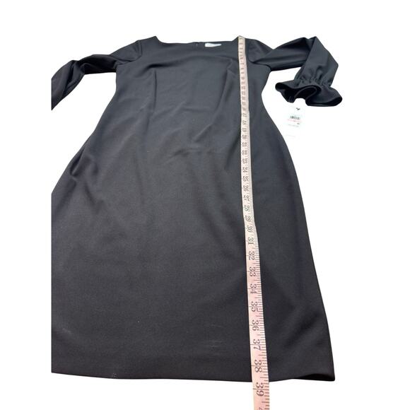 Calvin Klein Sz 10 Long Ruffle Cuff Sleeve Round Neck Scuba Crepe Sheath Dress - Picture 5 of 7